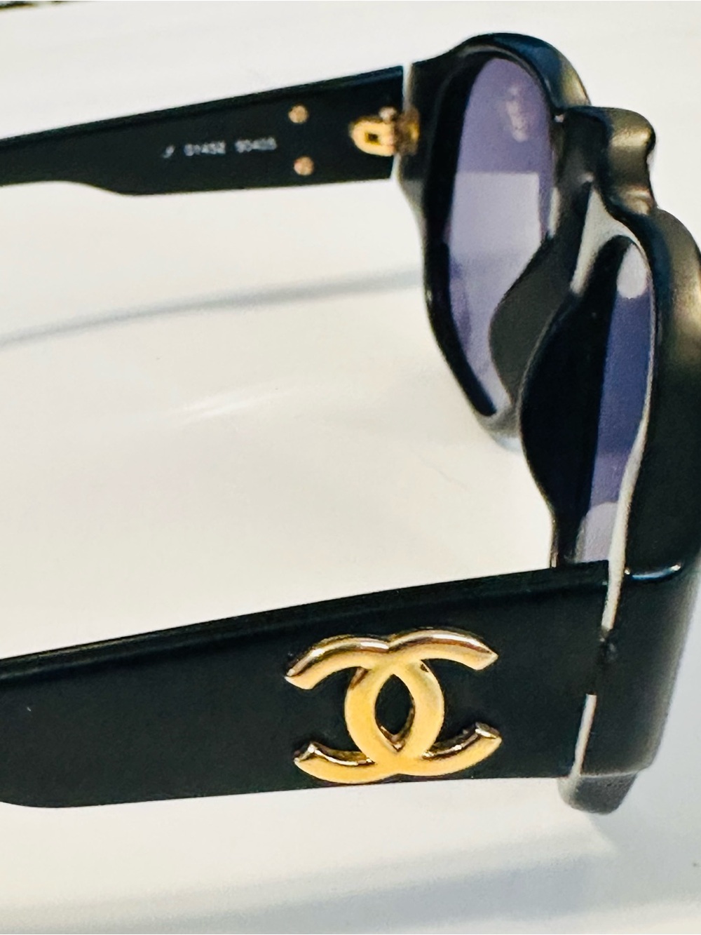VINTAGE Chanel 01452 Black & Gold CC Logo Sunglasses - Rare 90s Ex Condition
